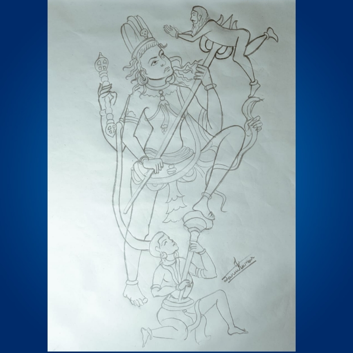 Divine Power: Mythological Indian Deity with Devotees