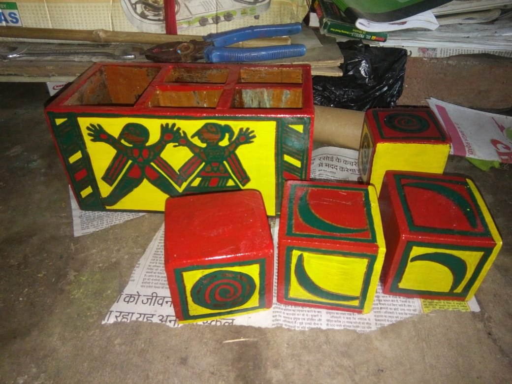 Hand made Wooden block -style organised box